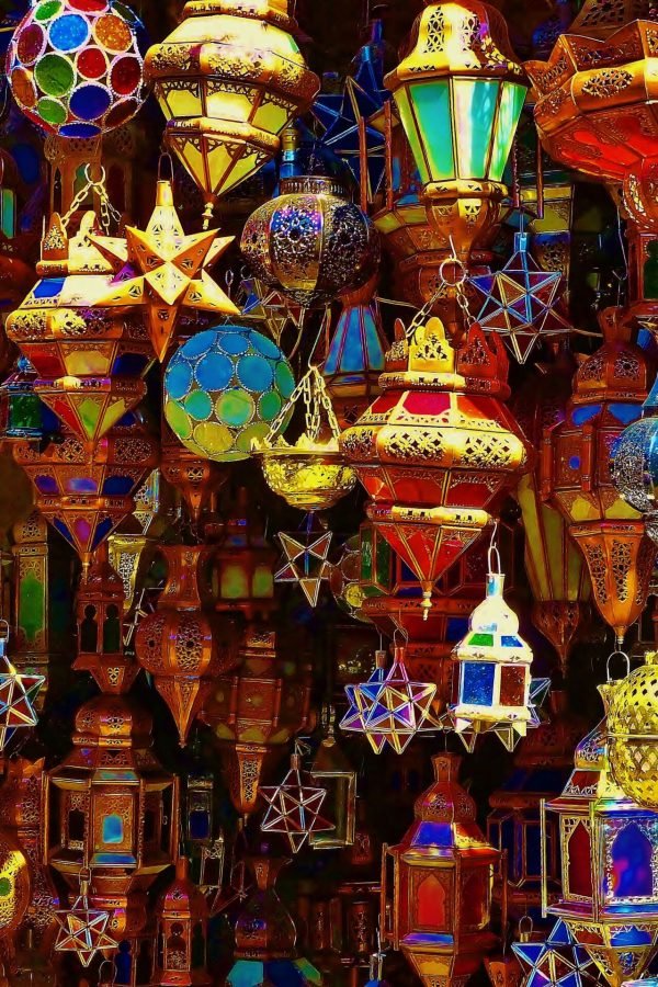 beautiful and colourful lamps at bazar of marrakech
